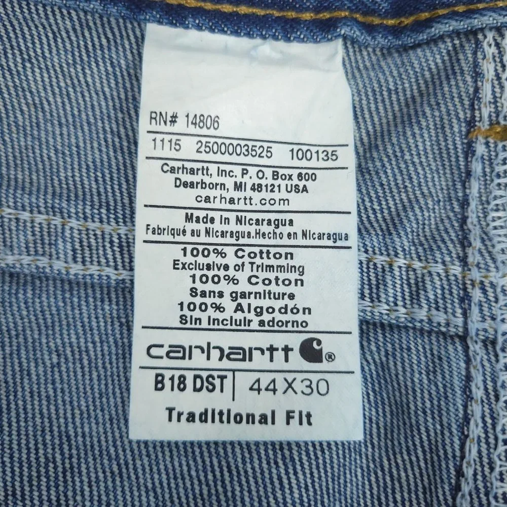 Carhartt Jeans NEW Men 44x30 Traditional Fit Tapered Leg Dark Wash Denim Work - Picture 9 of 12